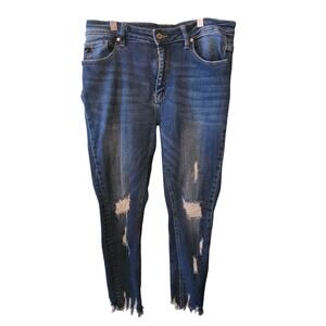 Kancan Jeans 30 Womens Stretchy Mid Rise Raw Hem Skinny Leg Distressed